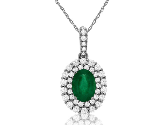 MEMO Emerald (0.70ct) & Diamond (0.39ctw) 14kt Halo Necklace
