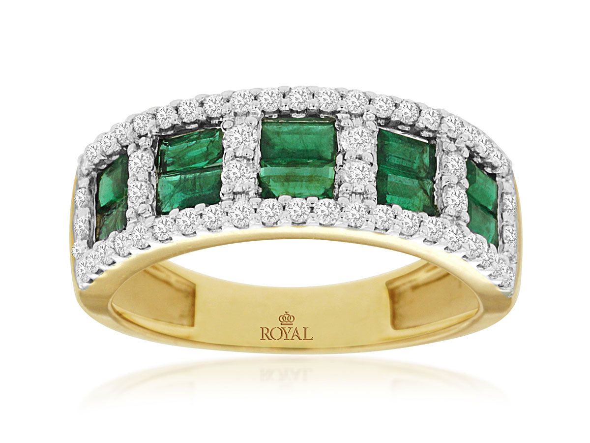 14K Two Tone Ring with 1.25ctw Emeralds & 0.5ctw Natural Diamonds