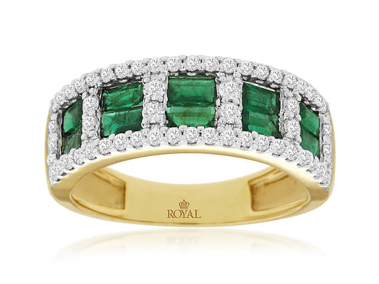 14K Two Tone Ring with 1.25ctw Emeralds & 0.5ctw Natural Diamonds