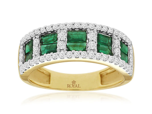 14K Two Tone Ring with 1.25ctw Emeralds & 0.5ctw Natural Diamonds