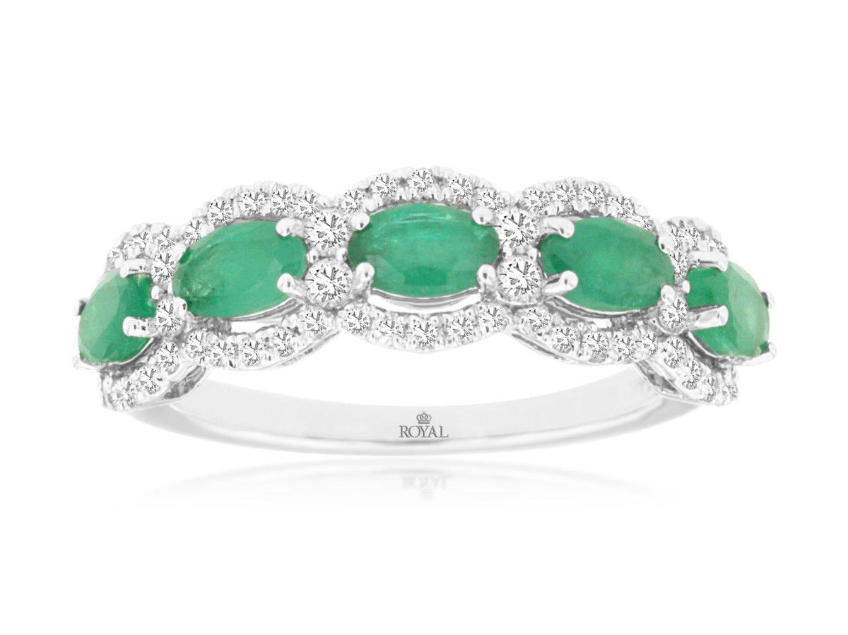 14K White Gold Ring with 1.50ctw Oval Emeralds & 0.44ctw Natural Diamonds
