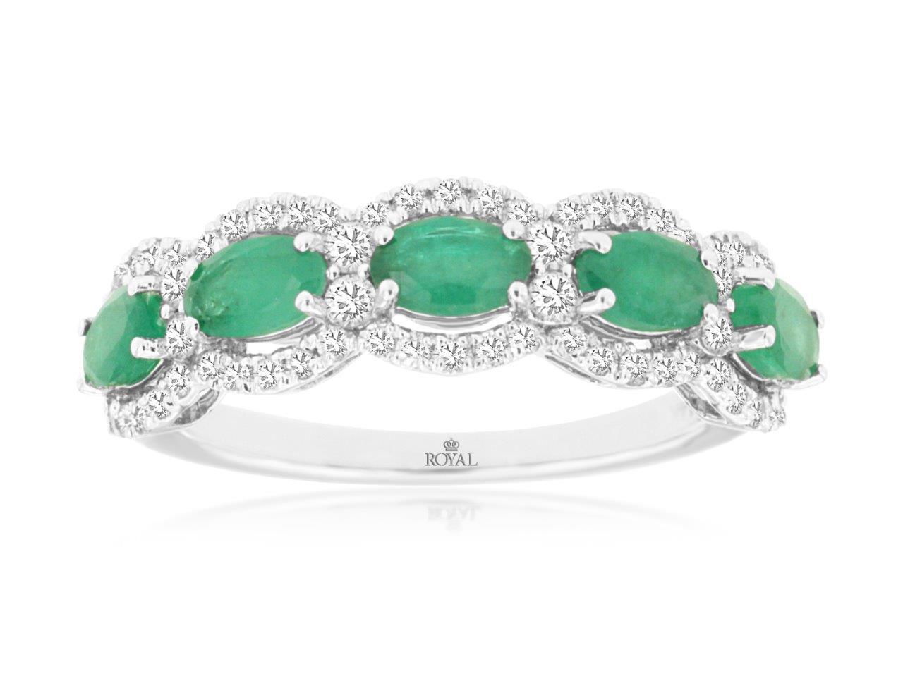 14K White Gold Ring with 1.50ctw Oval Emeralds & 0.44ctw Natural Diamonds-Pauls Jewelers