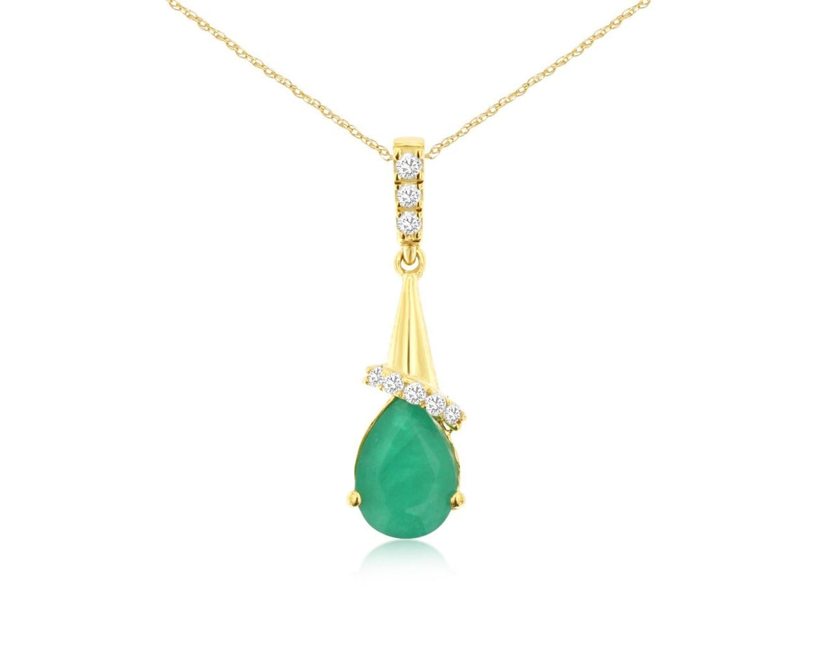 14K Yellow Gold Necklace with 0.66ctw Pear Cut Emerald & 0.05ctw Natural Diamonds
