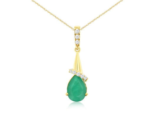 14K Yellow Gold Necklace with 0.66ctw Pear Cut Emerald & 0.05ctw Natural Diamonds