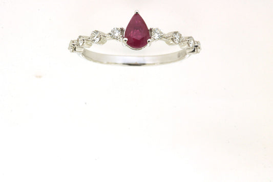 MEMO Pear Cut Ruby (0.45ct) & Diamond (0.26ctw) 14kt Ring