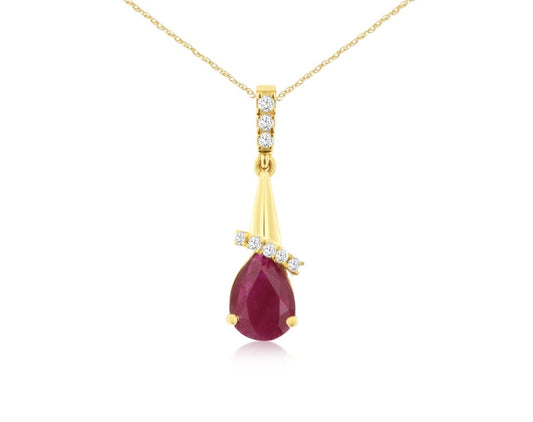 14K Yellow Gold Pear Cut Ruby & Diamond Necklace