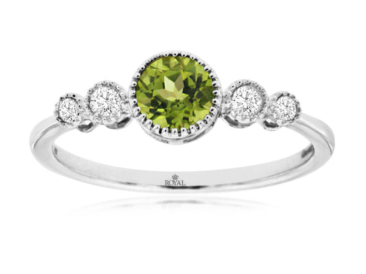 14K White Gold Ring with 0.50ctw Peridot & 0.11ctw Natural Diamonds