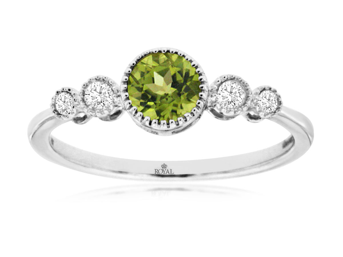 14K White Gold Ring with 0.50ctw Peridot & 0.11ctw Natural Diamonds