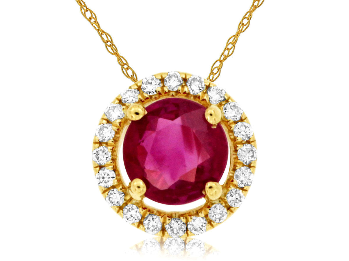 14K Yellow Gold Necklace with 0.47ctw Natural Ruby & 0.08ctw Natural Diamonds