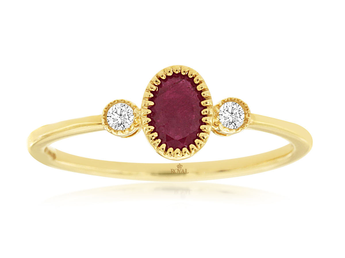 14K Yellow Gold Ruby & Diamond Ring