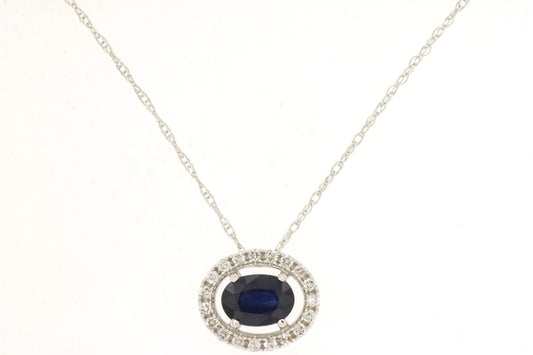 14K White Gold Halo Necklace with 0.65 CTW Sapphire & 0.12 CTW Natural Diamonds