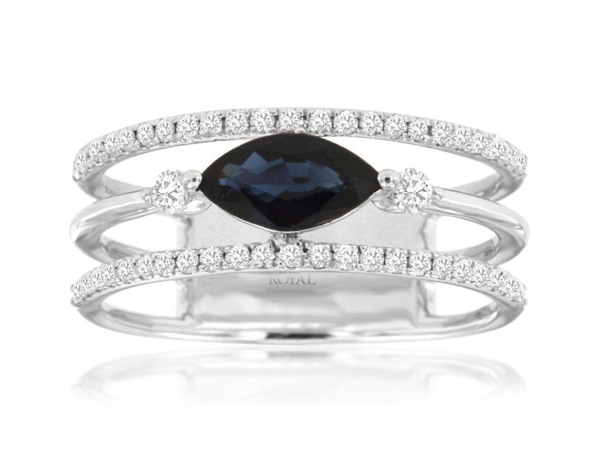 14K White Gold Triple Band Ring with 0.26 CTW Sapphire & 0.73 CTW Natural Diamonds
