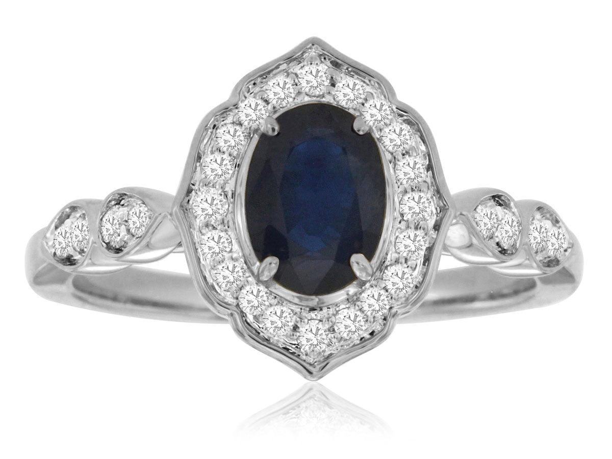 14K White Gold Ring with 1CTW Sapphire & 0.21CTW Natural Diamonds