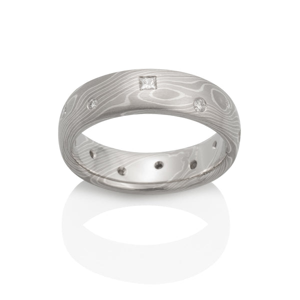 Birch Mokume in Pd950 Pd500 and Silver with Diamonds | Pauls Jewelers ...