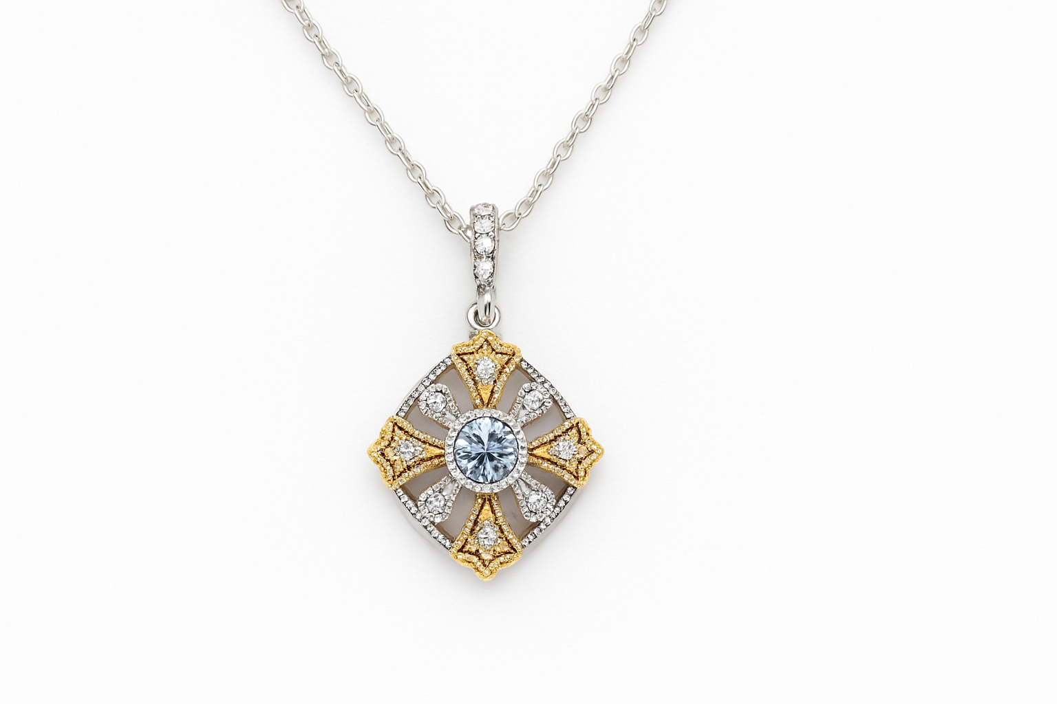 Necklace with a diamond pendant on a white background