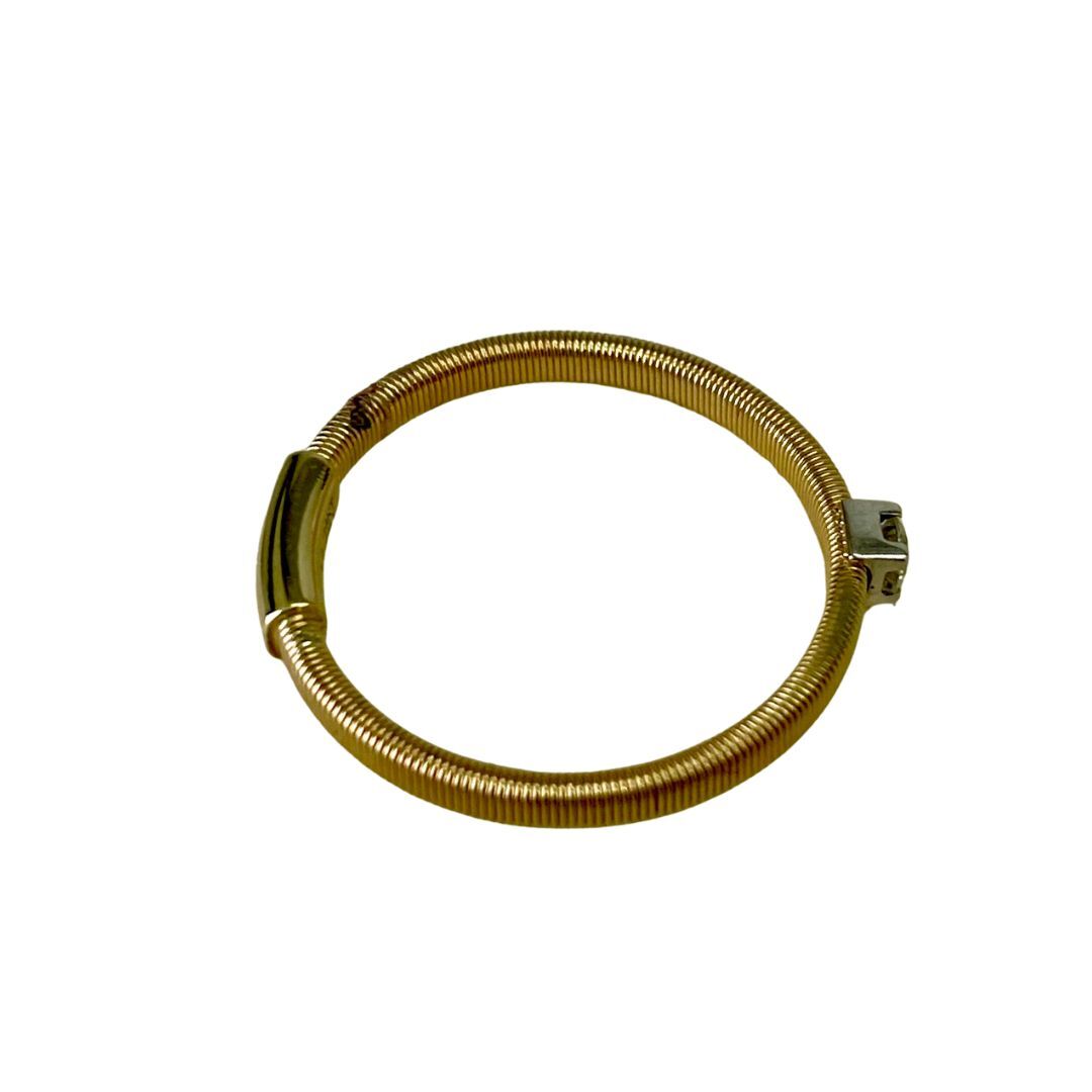 Gold-colored hose clamp on a white background