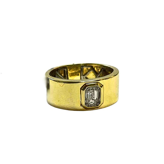 Natural Emerald Cut Diamond (0.401ct) 14k Cigar Ring