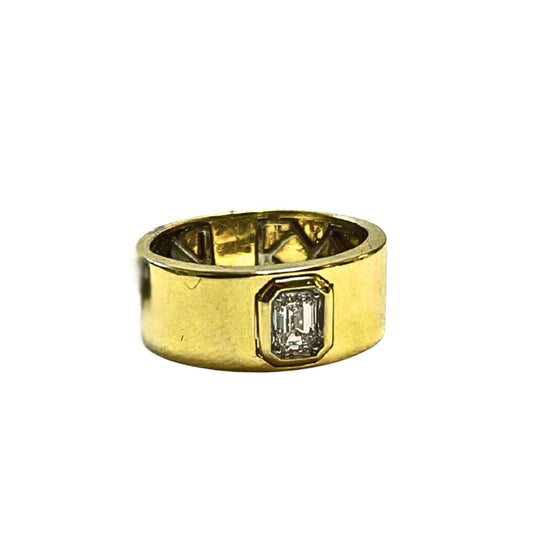 Natural Emerald Cut Diamond (0.401ct) 14k Cigar Ring