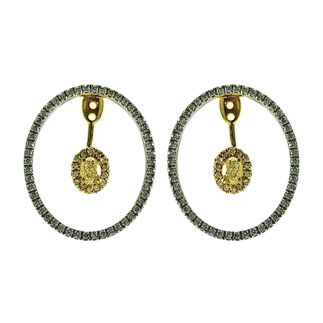 Pair of hoop earrings with gold and silver accents on a white background