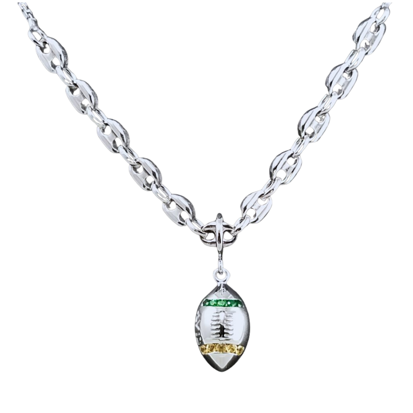 Packer's Colored Large Football Pendant, Tsavorite Garnet & Sapphire, 925