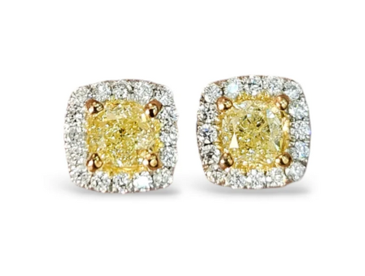 Small Cushion Cut Natural Diamond Halo Earrings 14k, .52ctw