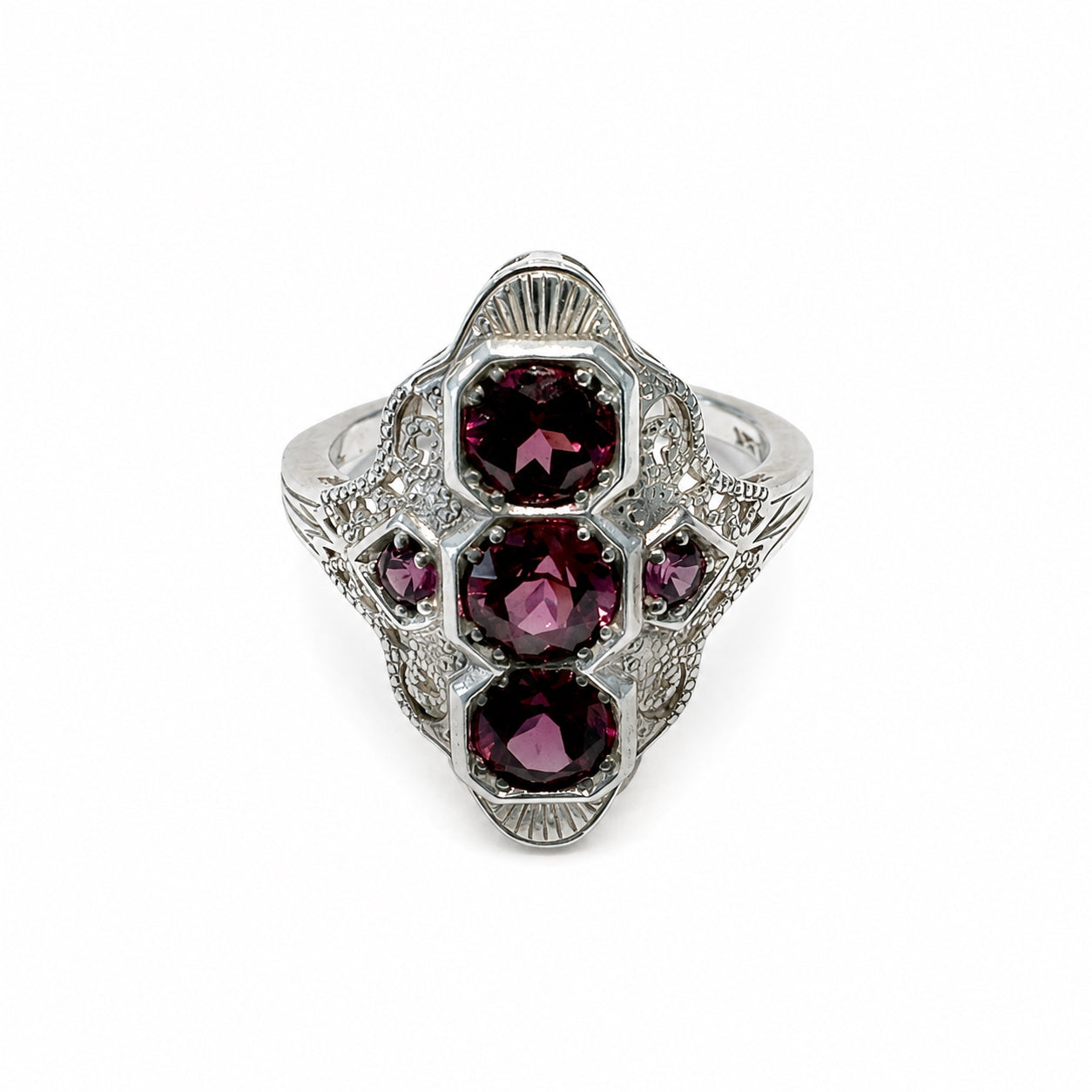 Sterling Silver Art Deco Ring with Rhodolite Garnet