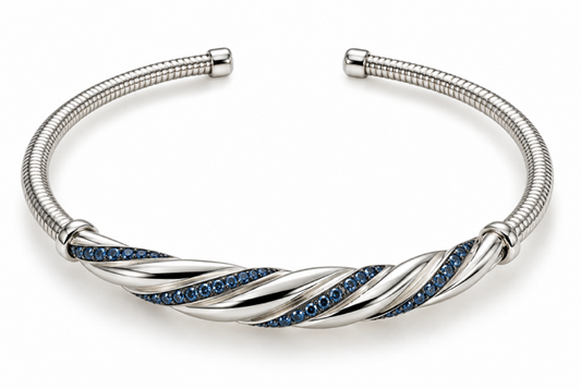 Sterling Silver Bangle Bracelet with 0.38cttw Lab Grown Blue Diamonds