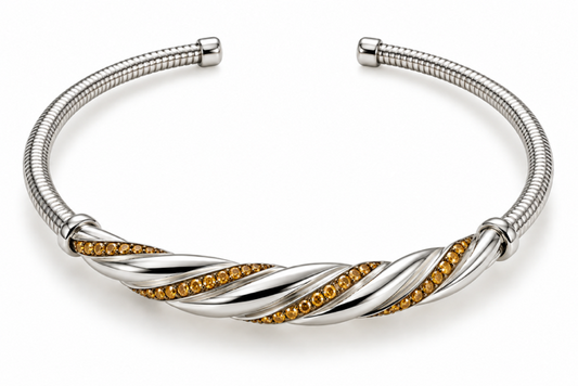 Sterling Silver Bangle Bracelet with 0.38cttw Lab Grown Yellow Diamonds