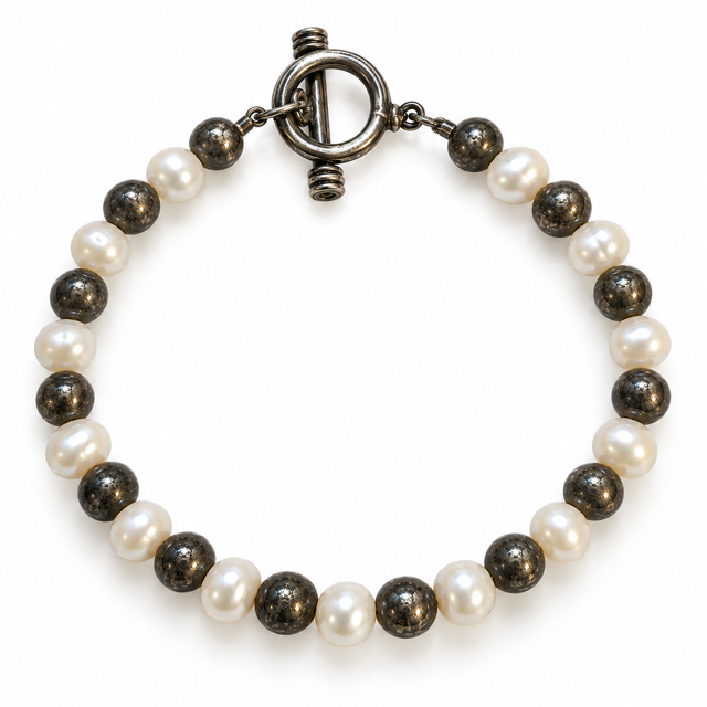Sterling Silver Beads with Freshwater Pearls Bracelet