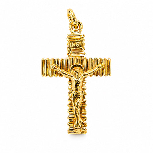 Sterling Silver Gold Plated Textured INRI Crucifix Charm