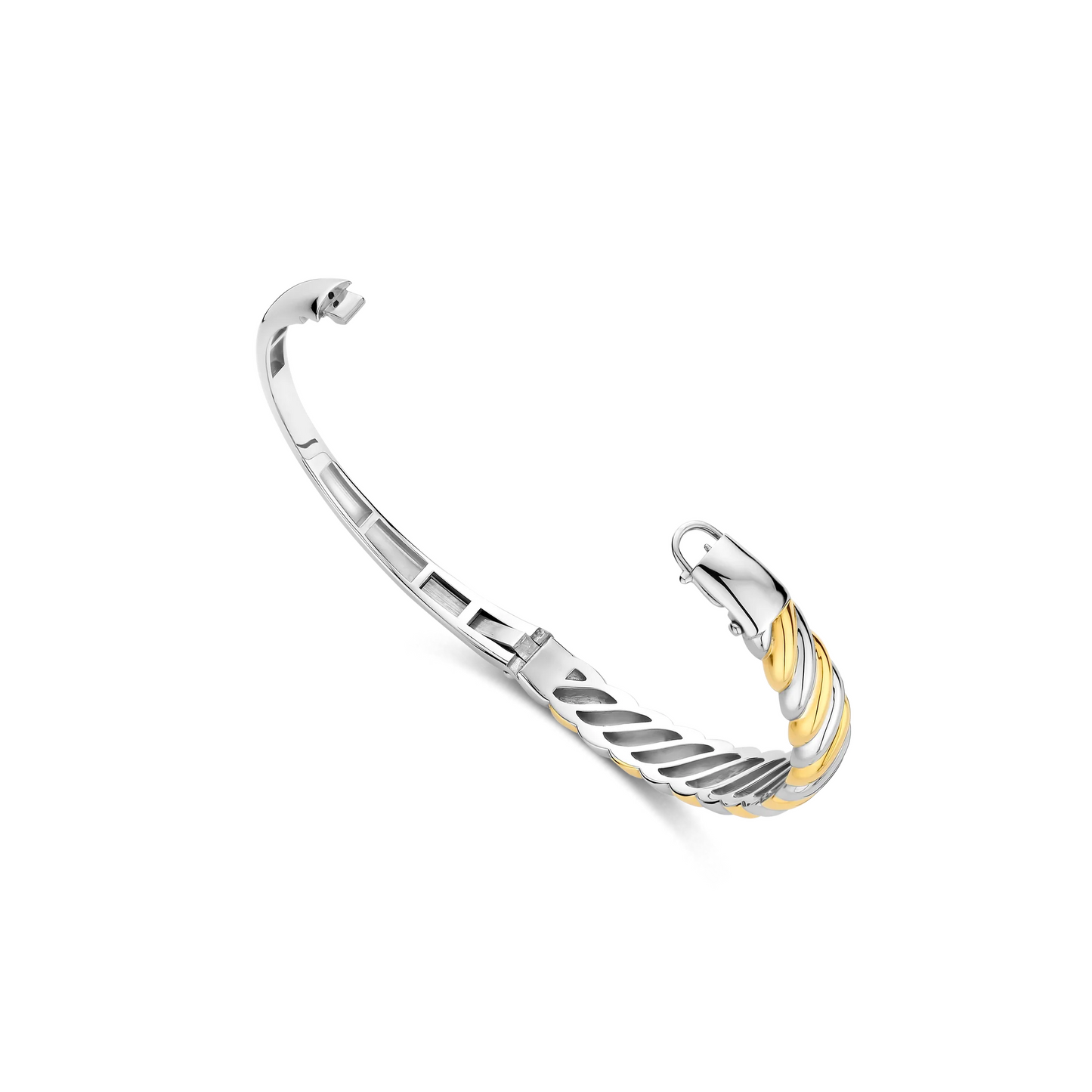 Silver and gold bangle on a white background