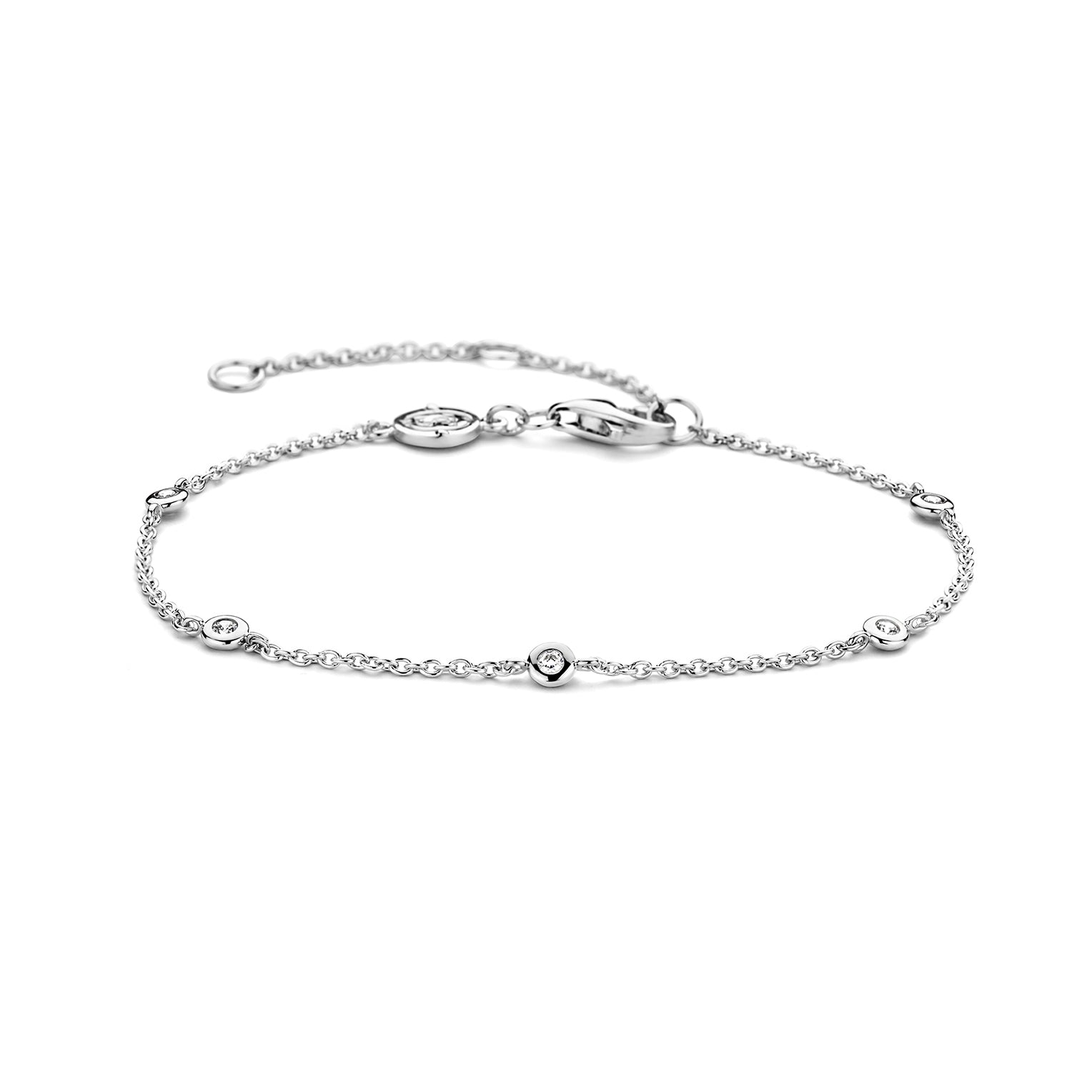 Silver bracelet with small round beads on a white background