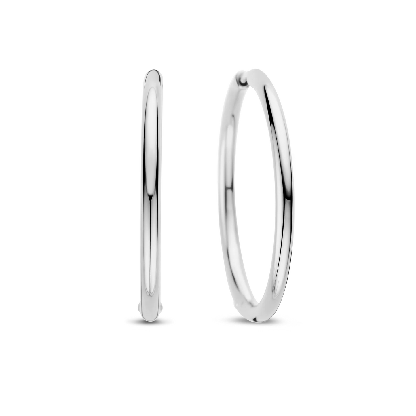 Silver hoop earrings on a white background