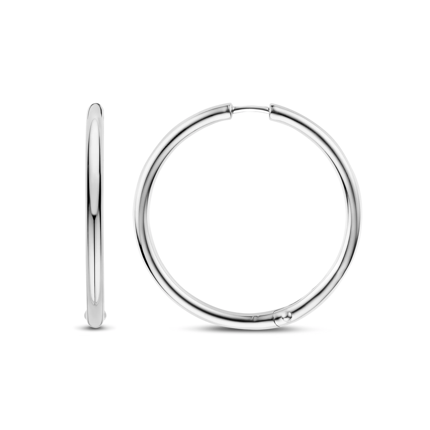 Silver hoop earrings on a white background
