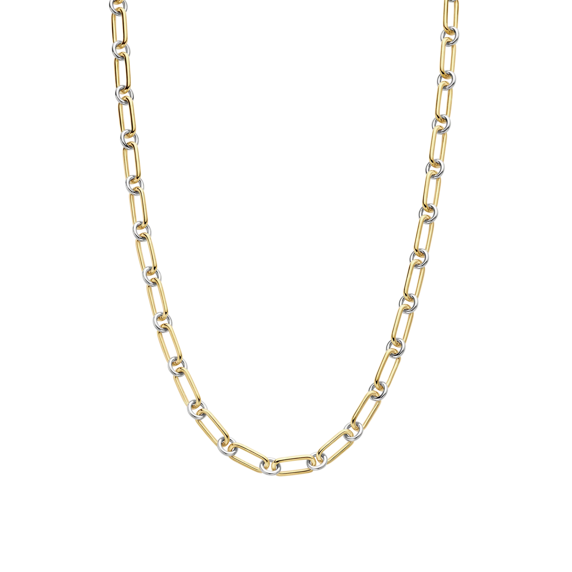 Gold chain necklace on a white background