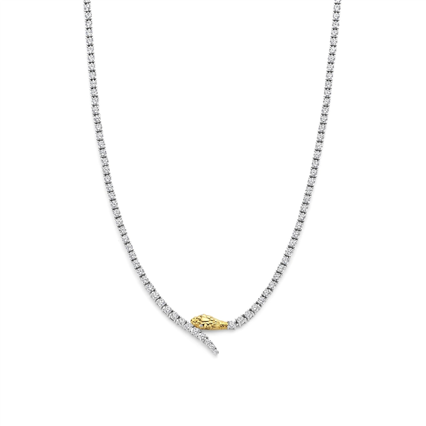 Necklace with a gold and diamond pendant on a white background