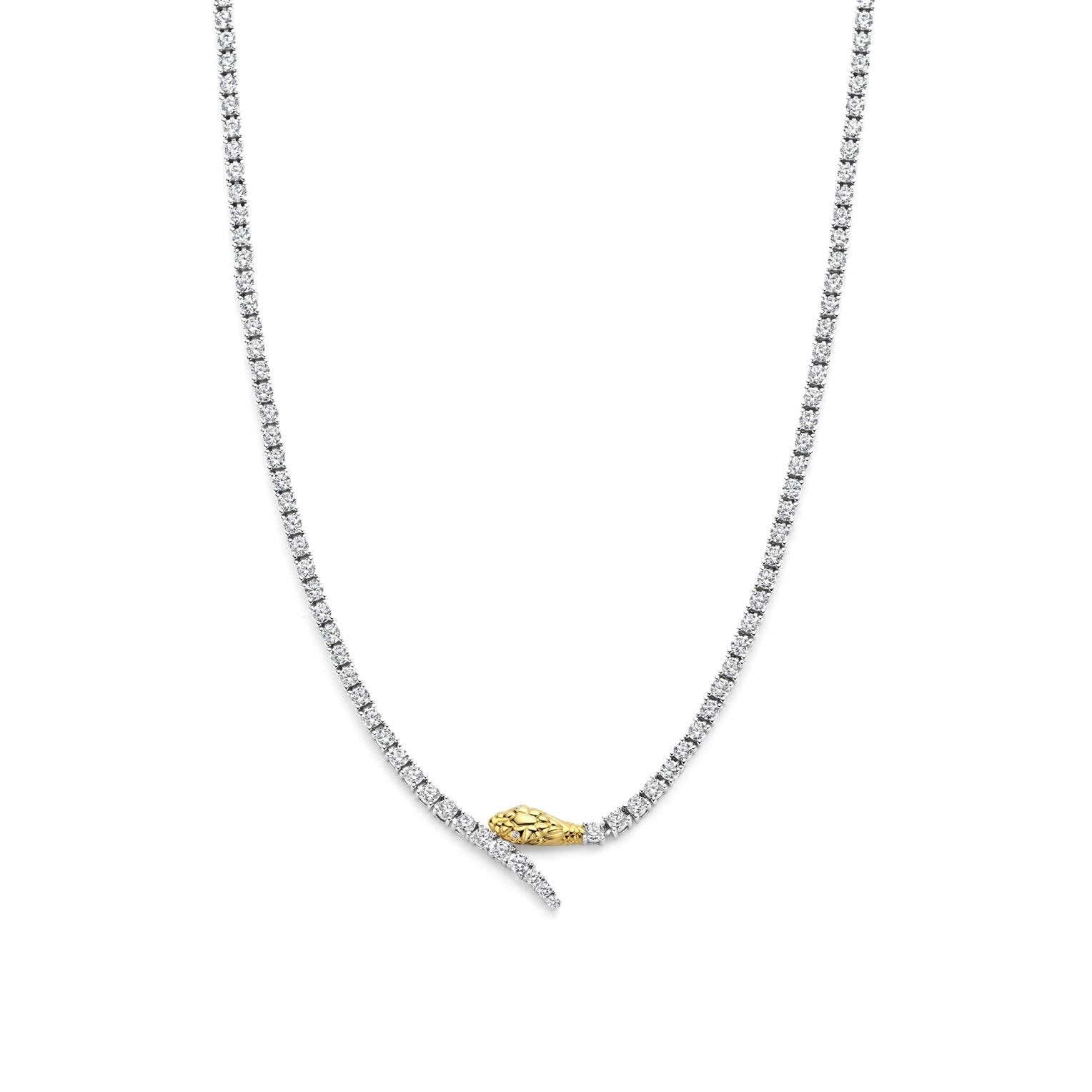 Necklace with a gold and diamond pendant on a white background