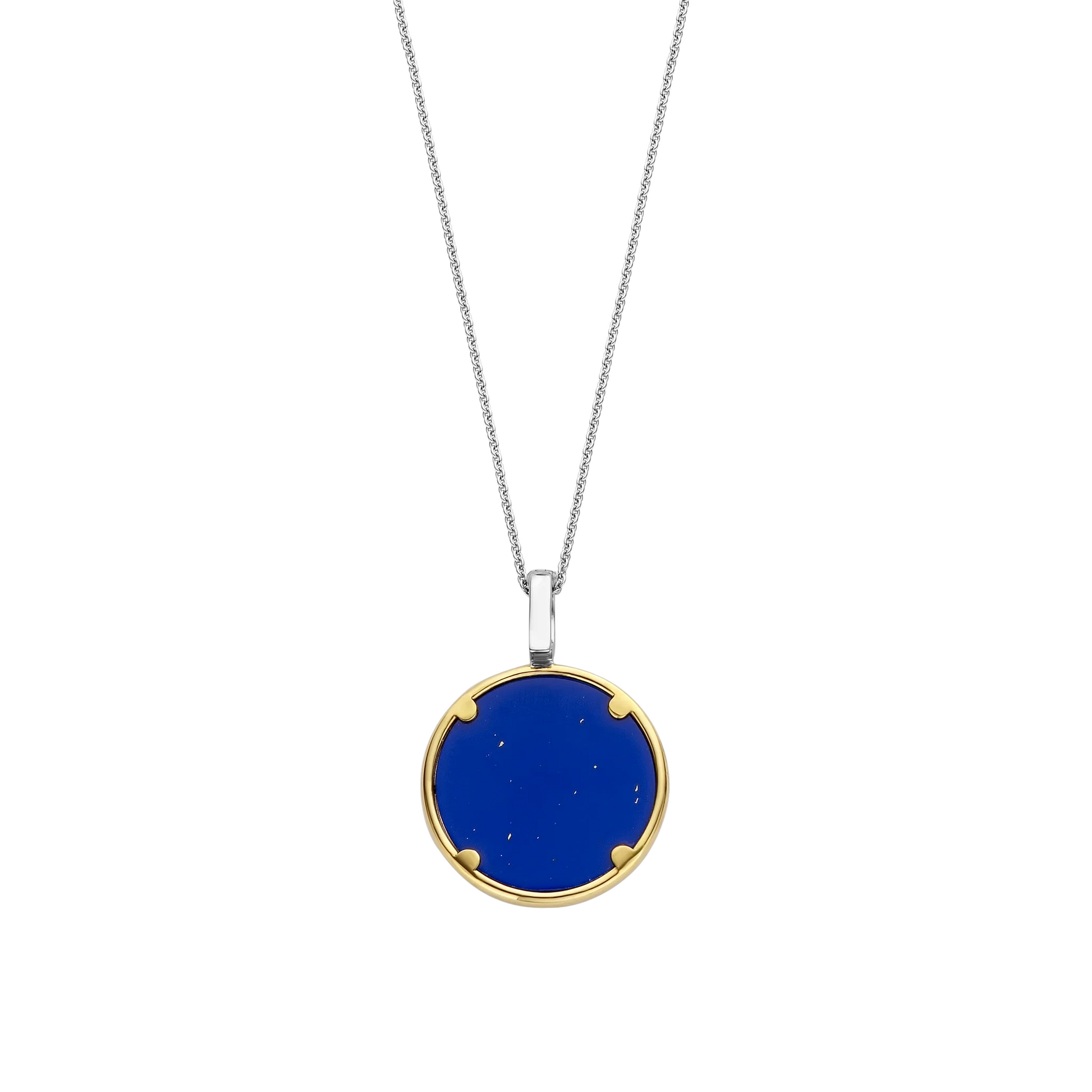 Necklace with a blue pendant on a white background