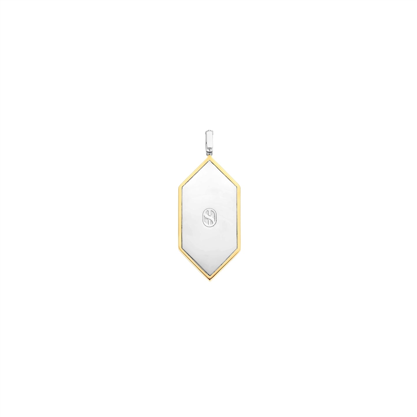 Hexagonal mirror with gold frame on a white background