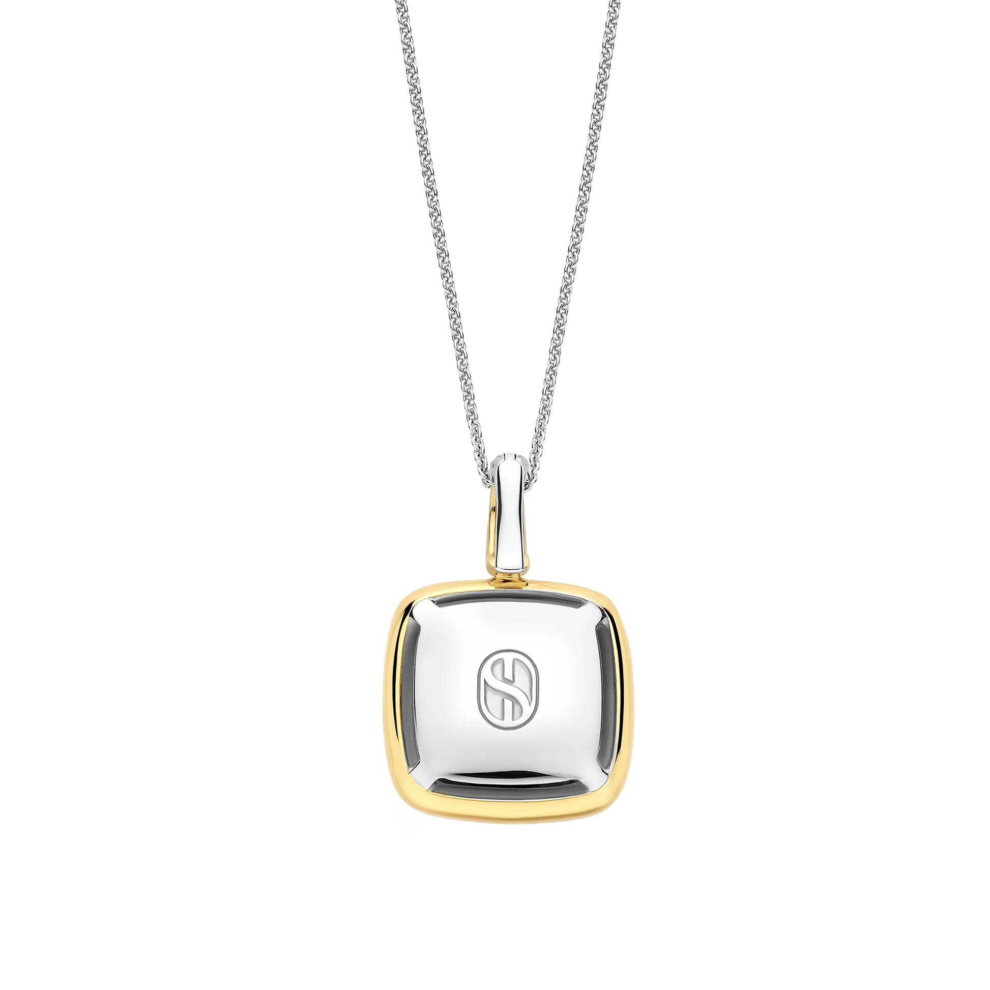 Gold and silver pendant necklace on a white background