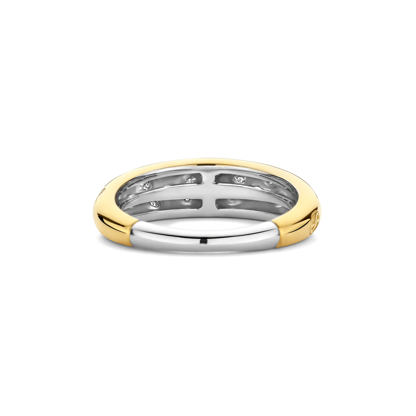 Two gold and silver rings on a white background