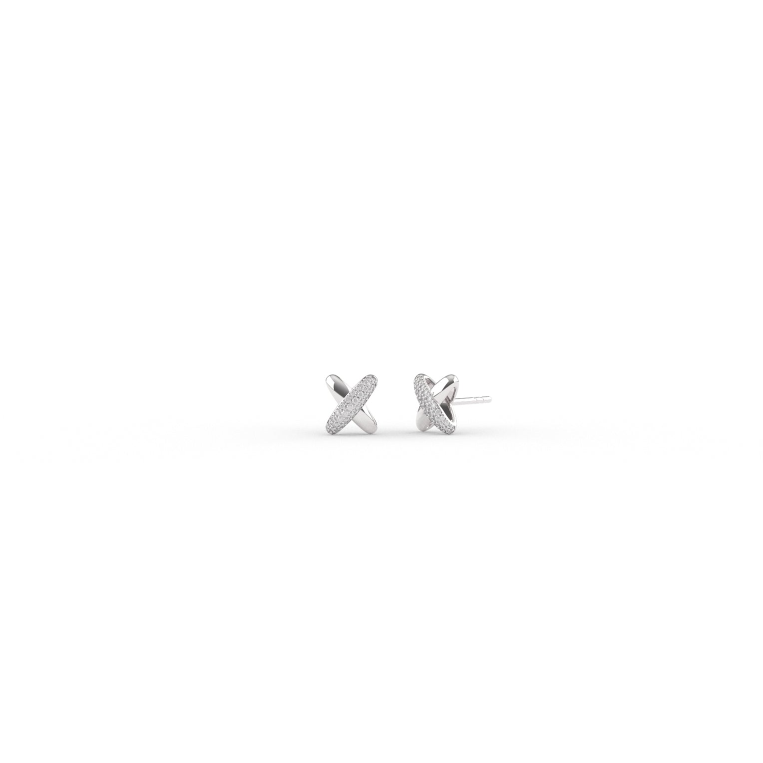 Pair of silver X-shaped earrings on a white background