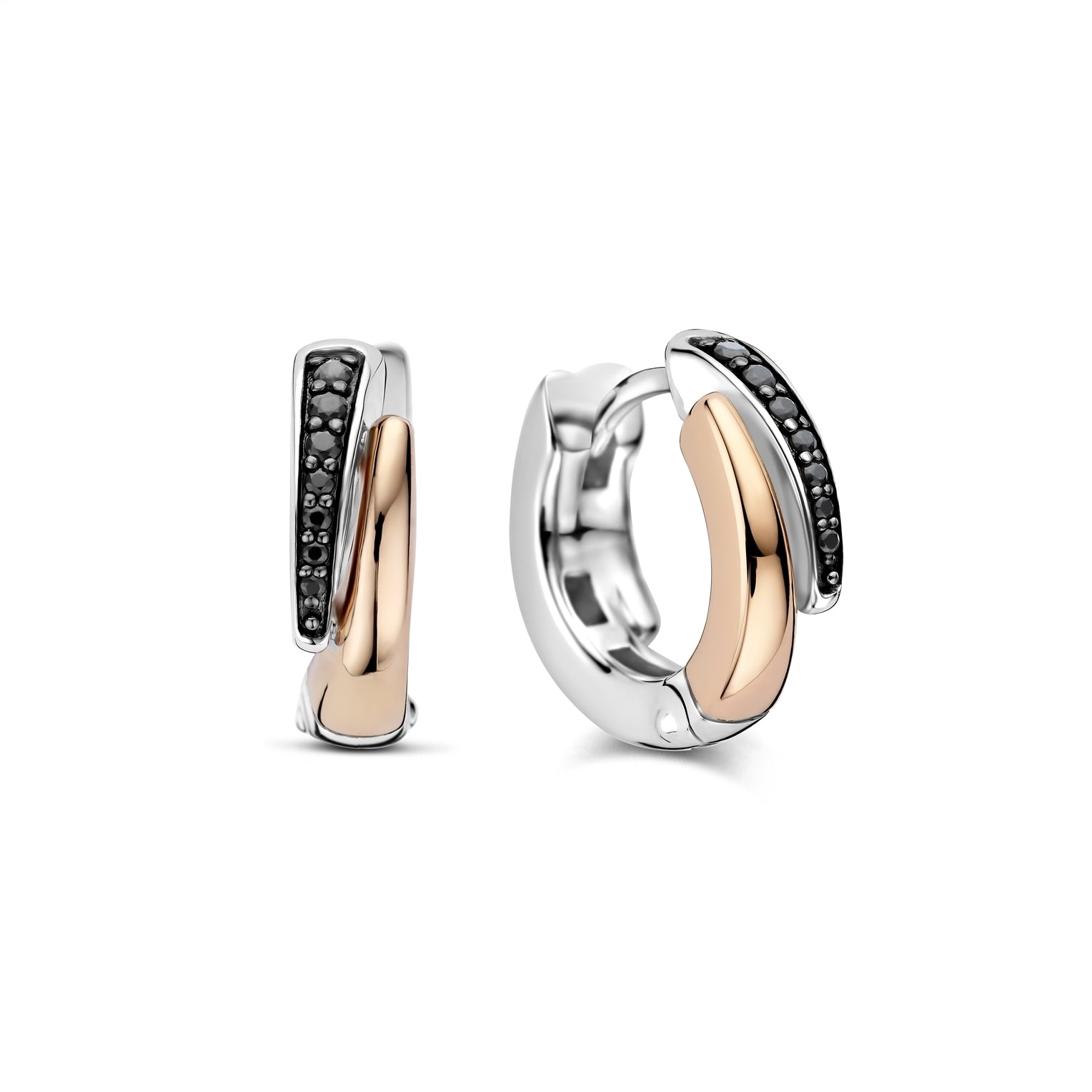 TI SENTO - Two Tone Layered Hoops Sterling Silver, Rose Gold Plated 78052BR-