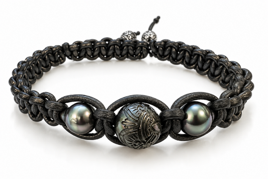 Carved Tahitian Pearl Macrame Bracelet