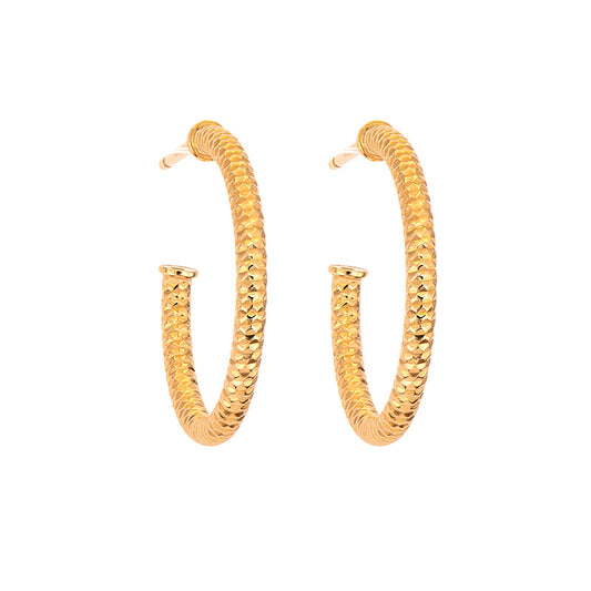 Textured Gold Plated Sterling Silver Hoop Earrings