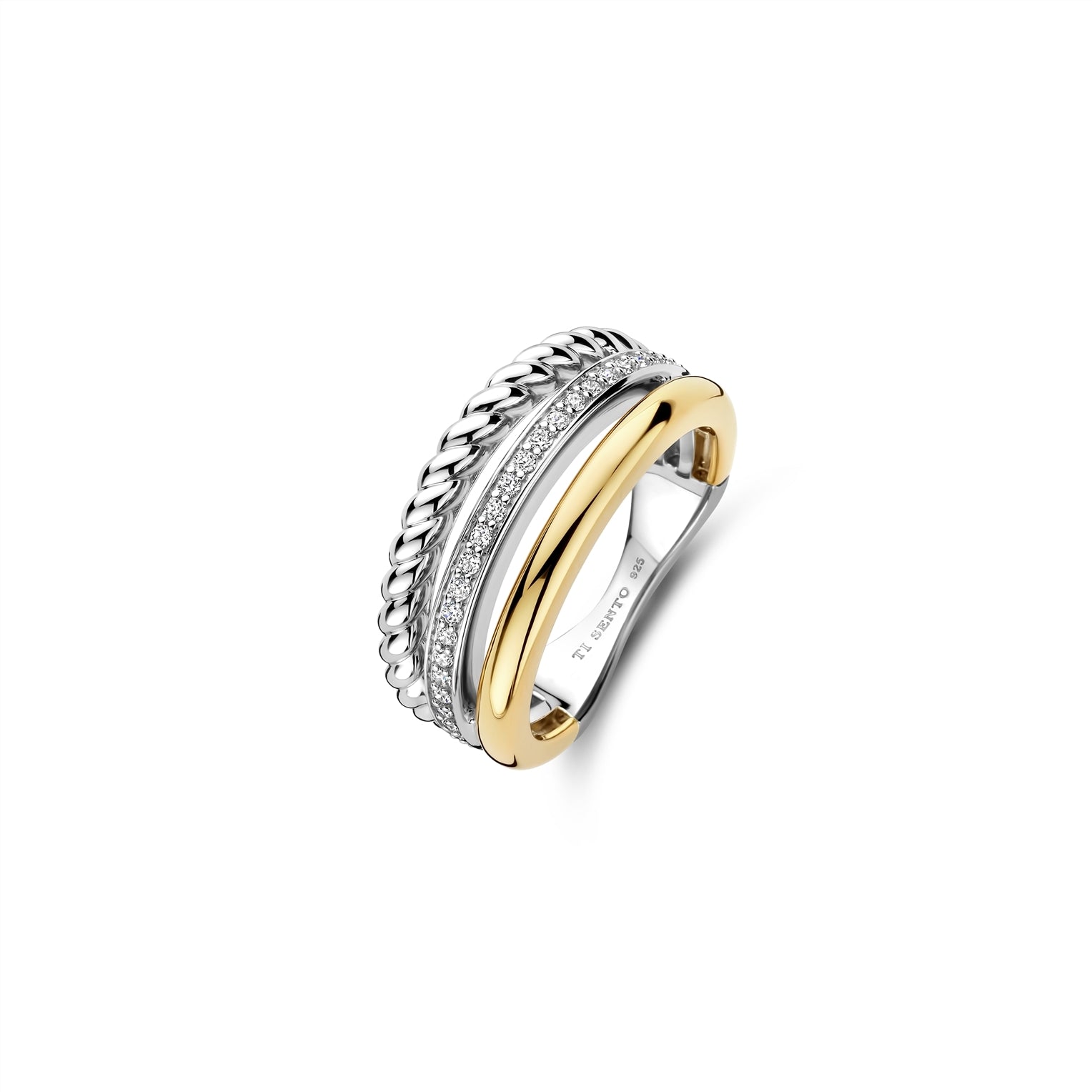 Gold plated sterling silver and cz band ring