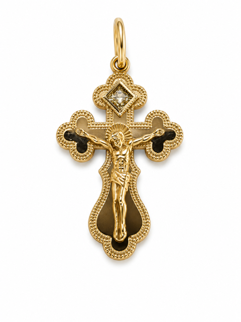 Two Tone 14K Cross Pendant with Diamond Accent