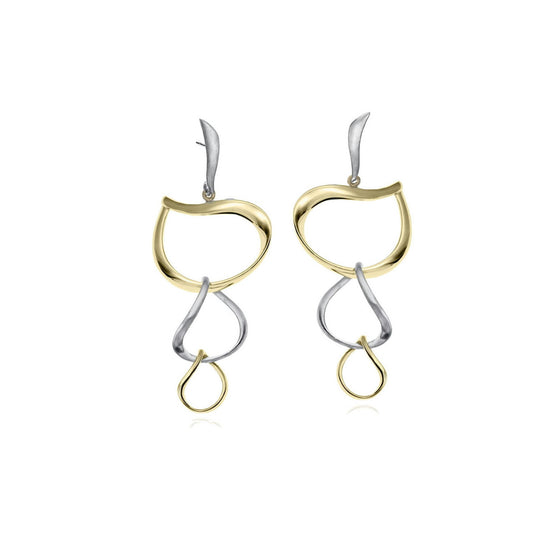 Pair of gold and silver earrings on a white background