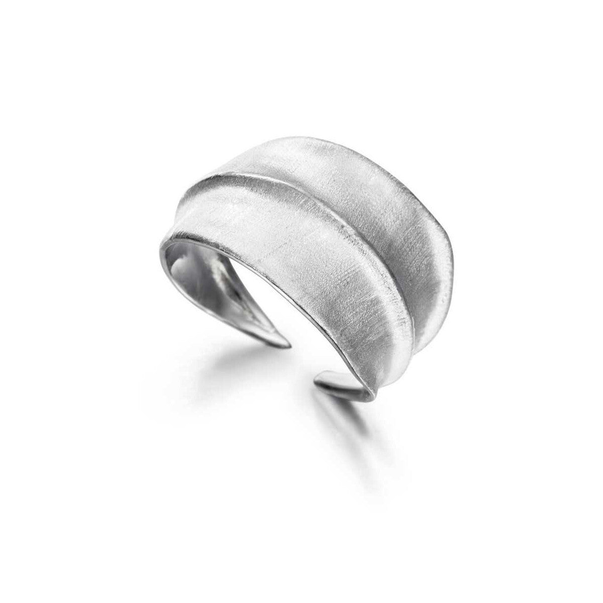Silver leaf ring on a white background