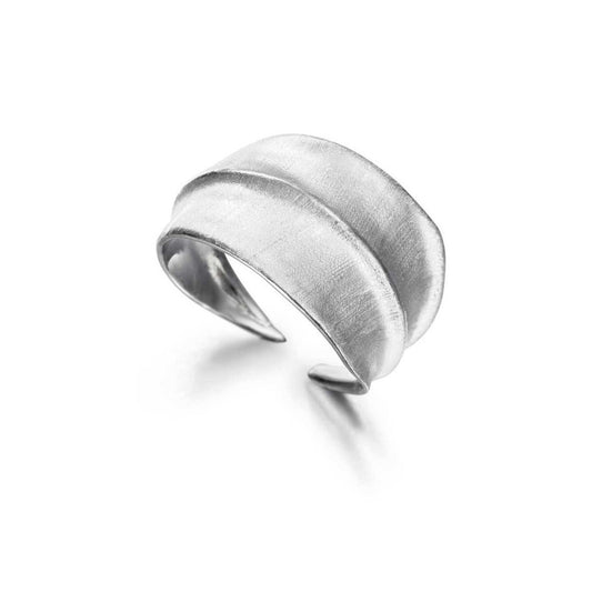 Silver leaf ring on a white background